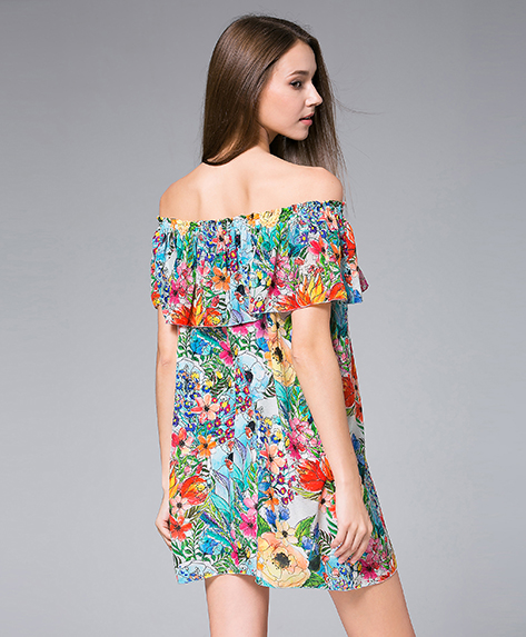 Dress - Flowers Printed silk crepe mini  dress